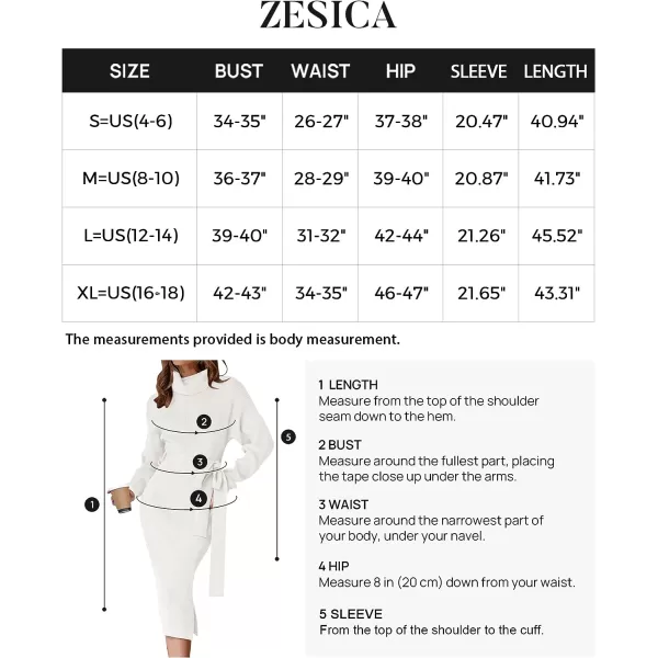 imageZESICA Womens Turtleneck Sweater Midi Dress Long Sleeve Ribbed Knit Bodycon Slit Dress with BeltWhite