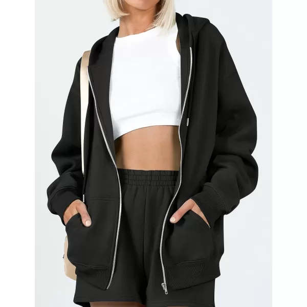 imageZESICA Womens Two Piece Outfits Casual Long Sleeve Zipper Hoodie Tracksuit Sweatsuit Workout Set with PocketsBlack