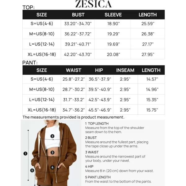imageZESICA Womens Two Piece Outfits Casual Long Sleeve Zipper Hoodie Tracksuit Sweatsuit Workout Set with PocketsCaramel