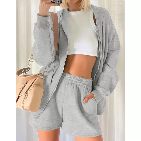 imageZESICA Womens Two Piece Outfits Casual Long Sleeve Zipper Hoodie Tracksuit Sweatsuit Workout Set with PocketsGrey