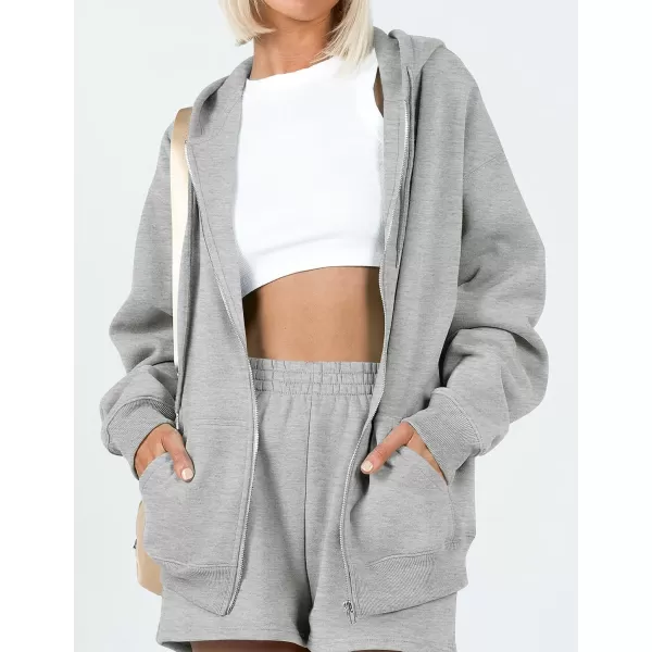 imageZESICA Womens Two Piece Outfits Casual Long Sleeve Zipper Hoodie Tracksuit Sweatsuit Workout Set with PocketsGrey