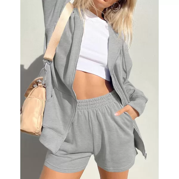 imageZESICA Womens Two Piece Outfits Casual Long Sleeve Zipper Hoodie Tracksuit Sweatsuit Workout Set with PocketsGrey