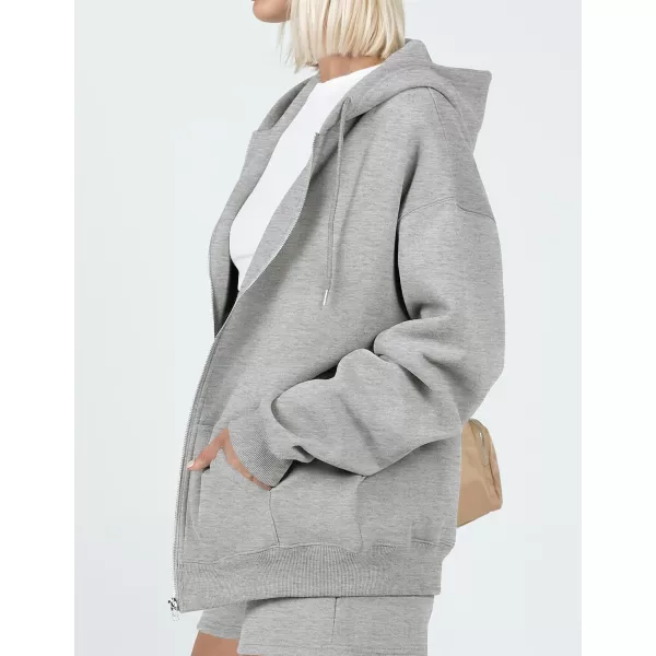 imageZESICA Womens Two Piece Outfits Casual Long Sleeve Zipper Hoodie Tracksuit Sweatsuit Workout Set with PocketsGrey