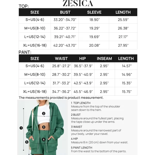 imageZESICA Womens Two Piece Outfits Casual Long Sleeve Zipper Hoodie Tracksuit Sweatsuit Workout Set with PocketsGreygreen