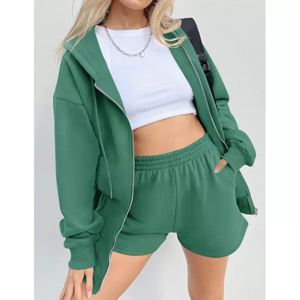 imageZESICA Womens Two Piece Outfits Casual Long Sleeve Zipper Hoodie Tracksuit Sweatsuit Workout Set with PocketsGreygreen