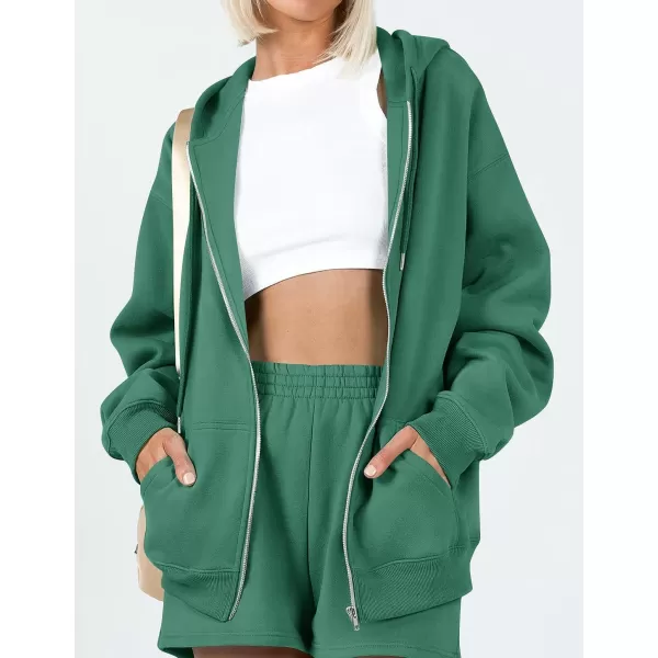 imageZESICA Womens Two Piece Outfits Casual Long Sleeve Zipper Hoodie Tracksuit Sweatsuit Workout Set with PocketsGreygreen