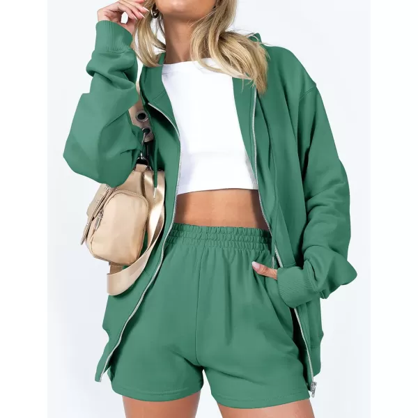 imageZESICA Womens Two Piece Outfits Casual Long Sleeve Zipper Hoodie Tracksuit Sweatsuit Workout Set with PocketsGreygreen