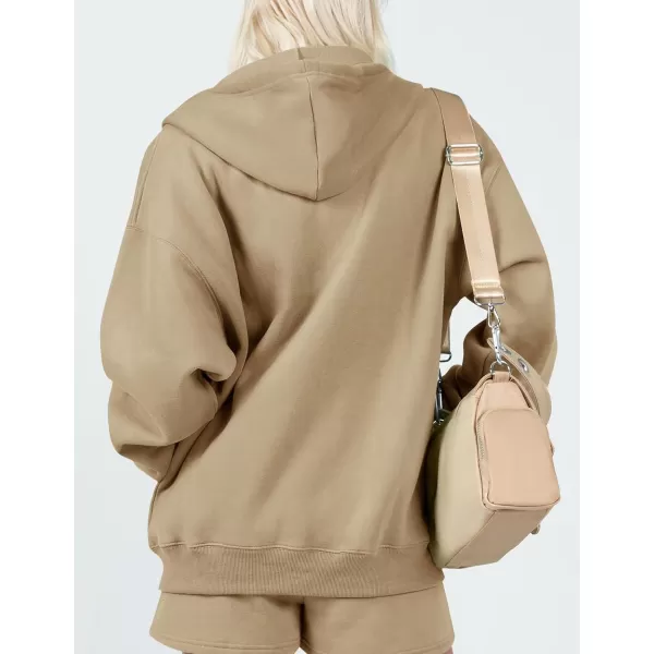imageZESICA Womens Two Piece Outfits Casual Long Sleeve Zipper Hoodie Tracksuit Sweatsuit Workout Set with PocketsLightkhaki