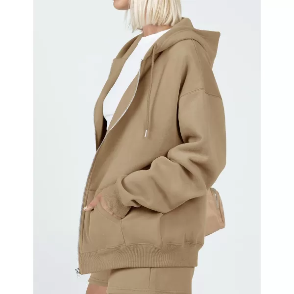imageZESICA Womens Two Piece Outfits Casual Long Sleeve Zipper Hoodie Tracksuit Sweatsuit Workout Set with PocketsLightkhaki