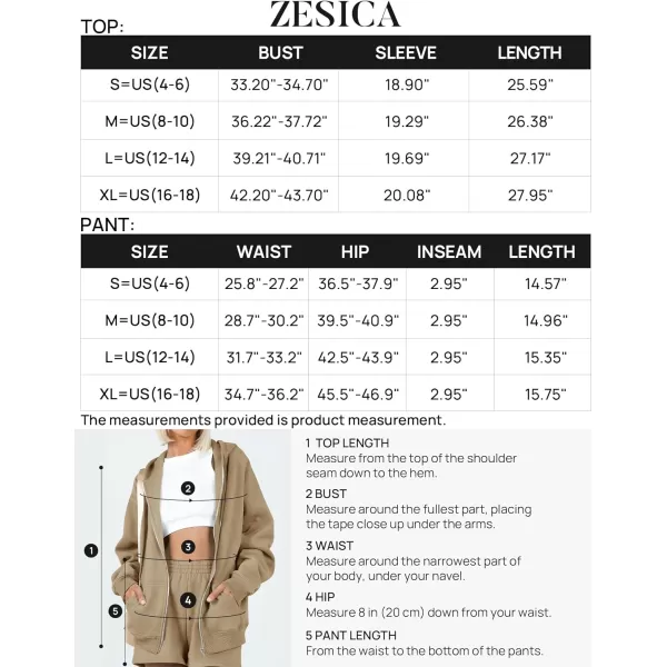 imageZESICA Womens Two Piece Outfits Casual Long Sleeve Zipper Hoodie Tracksuit Sweatsuit Workout Set with PocketsLightkhaki