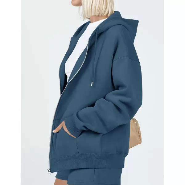 imageZESICA Womens Two Piece Outfits Casual Long Sleeve Zipper Hoodie Tracksuit Sweatsuit Workout Set with PocketsNavy