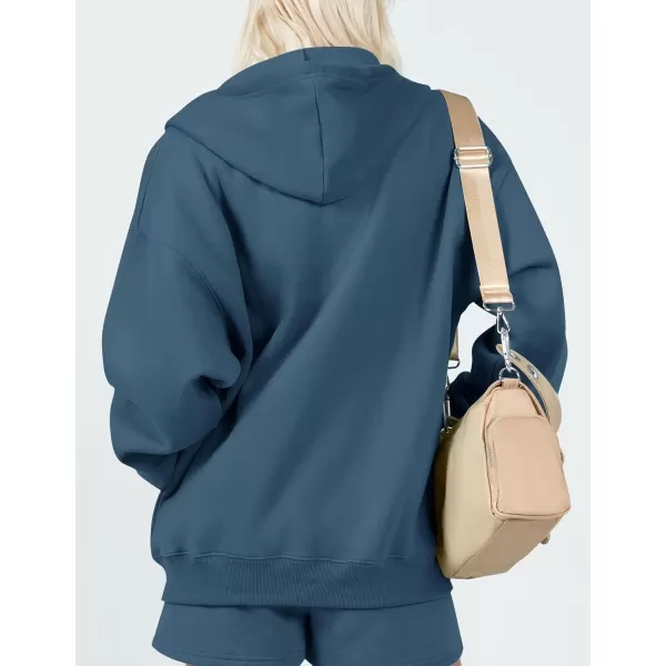 imageZESICA Womens Two Piece Outfits Casual Long Sleeve Zipper Hoodie Tracksuit Sweatsuit Workout Set with PocketsNavy