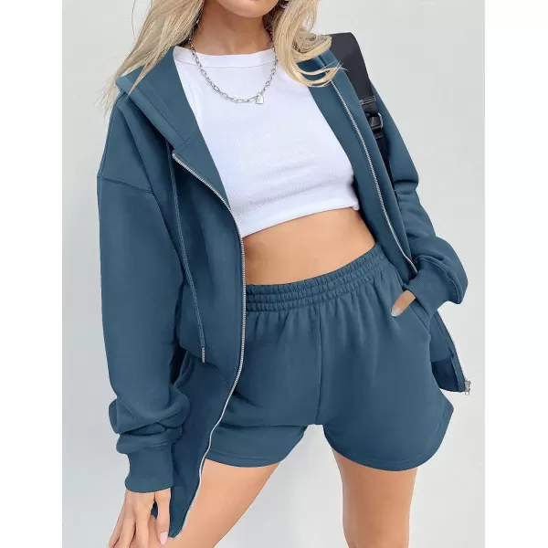 imageZESICA Womens Two Piece Outfits Casual Long Sleeve Zipper Hoodie Tracksuit Sweatsuit Workout Set with PocketsNavy
