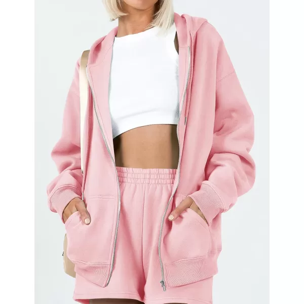 imageZESICA Womens Two Piece Outfits Casual Long Sleeve Zipper Hoodie Tracksuit Sweatsuit Workout Set with PocketsPink