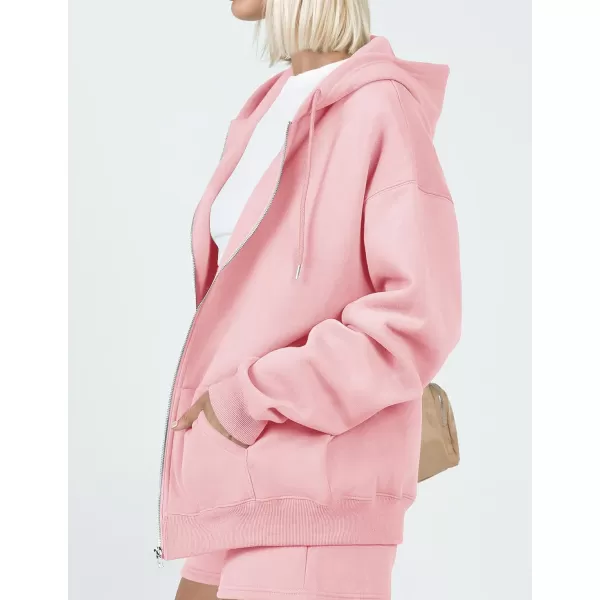 imageZESICA Womens Two Piece Outfits Casual Long Sleeve Zipper Hoodie Tracksuit Sweatsuit Workout Set with PocketsPink