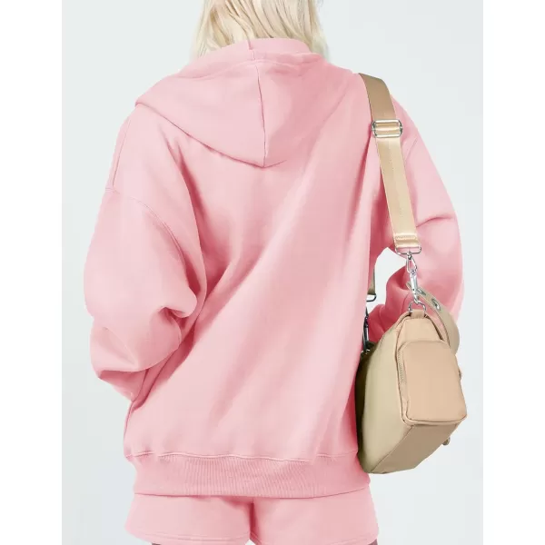imageZESICA Womens Two Piece Outfits Casual Long Sleeve Zipper Hoodie Tracksuit Sweatsuit Workout Set with PocketsPink