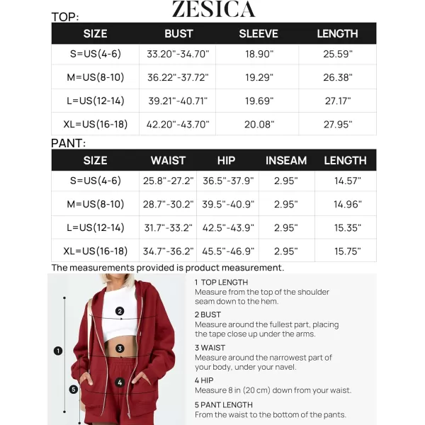 imageZESICA Womens Two Piece Outfits Casual Long Sleeve Zipper Hoodie Tracksuit Sweatsuit Workout Set with PocketsRed