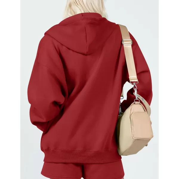 imageZESICA Womens Two Piece Outfits Casual Long Sleeve Zipper Hoodie Tracksuit Sweatsuit Workout Set with PocketsRed