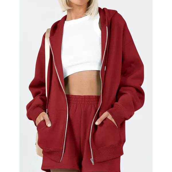imageZESICA Womens Two Piece Outfits Casual Long Sleeve Zipper Hoodie Tracksuit Sweatsuit Workout Set with PocketsRed