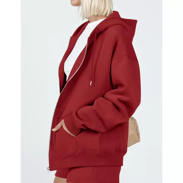 imageZESICA Womens Two Piece Outfits Casual Long Sleeve Zipper Hoodie Tracksuit Sweatsuit Workout Set with PocketsRed