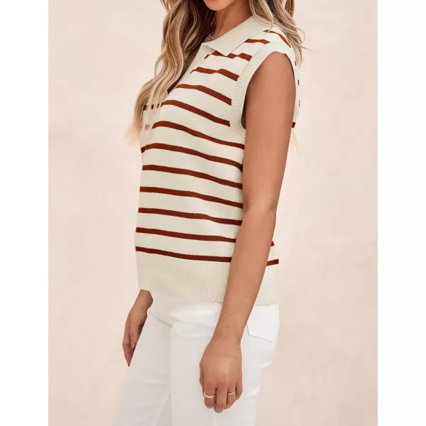 imageZESICA Womens V Neck Striped Tops 2024 Summer Cap Sleeve Sweaters Sleeveless Pullover Blouse Spring ClothesRust