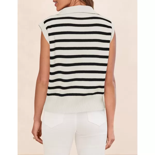 imageZESICA Womens V Neck Striped Tops 2024 Summer Cap Sleeve Sweaters Sleeveless Pullover Blouse Spring ClothesWhite
