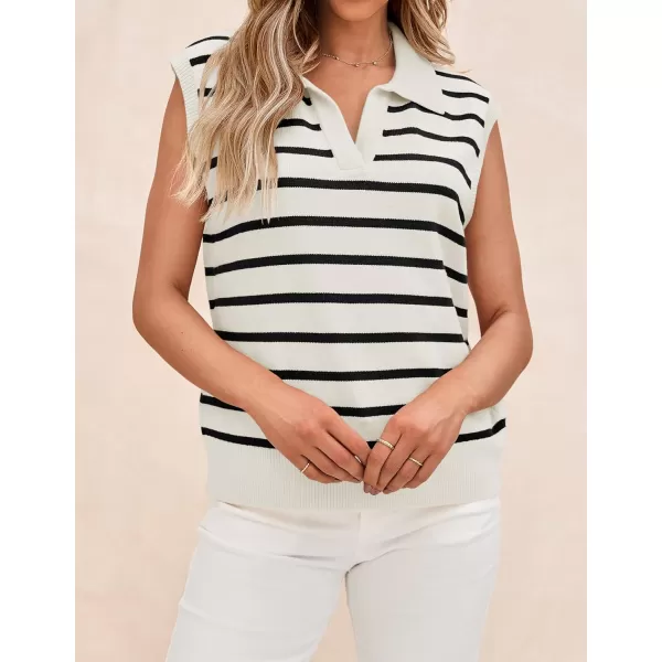 imageZESICA Womens V Neck Striped Tops 2024 Summer Cap Sleeve Sweaters Sleeveless Pullover Blouse Spring ClothesWhite