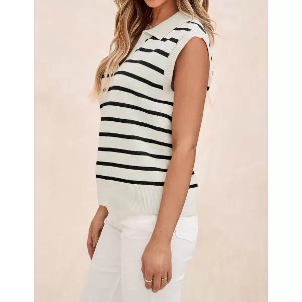 imageZESICA Womens V Neck Striped Tops 2024 Summer Cap Sleeve Sweaters Sleeveless Pullover Blouse Spring ClothesWhite