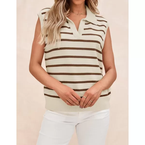 imageZESICA Womens V Neck Striped Tops 2024 Summer Cap Sleeve Sweaters Sleeveless Pullover Spring ClothesApricot