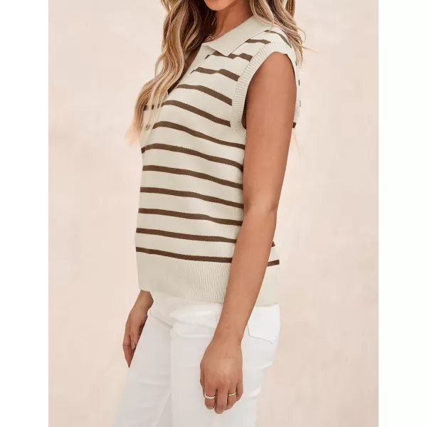 imageZESICA Womens V Neck Striped Tops 2024 Summer Cap Sleeve Sweaters Sleeveless Pullover Spring ClothesApricotLargeApricot
