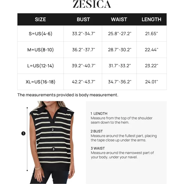 imageZESICA Womens V Neck Striped Tops 2024 Summer Cap Sleeve Sweaters Sleeveless Pullover Spring ClothesApricotLargeBlack