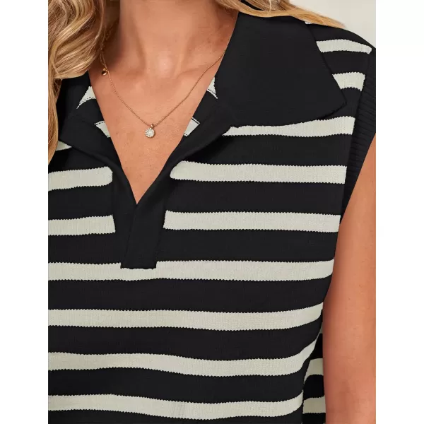 imageZESICA Womens V Neck Striped Tops 2024 Summer Cap Sleeve Sweaters Sleeveless Pullover Spring ClothesApricotLargeBlack