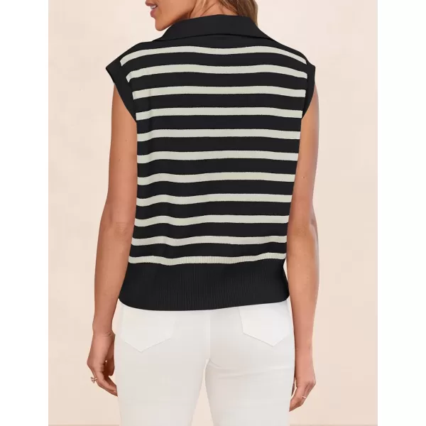 imageZESICA Womens V Neck Striped Tops 2024 Summer Cap Sleeve Sweaters Sleeveless Pullover Spring ClothesApricotLargeBlack