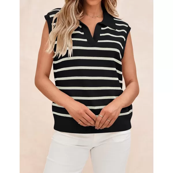 imageZESICA Womens V Neck Striped Tops 2024 Summer Cap Sleeve Sweaters Sleeveless Pullover Spring ClothesApricotLargeBlack