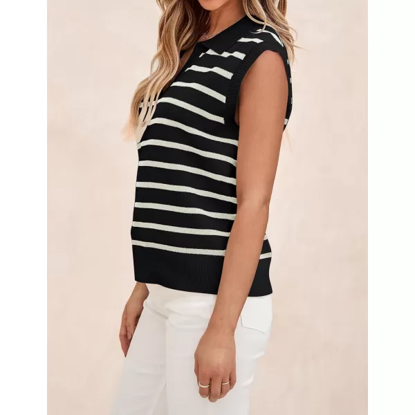 imageZESICA Womens V Neck Striped Tops 2024 Summer Cap Sleeve Sweaters Sleeveless Pullover Spring ClothesApricotLargeBlack