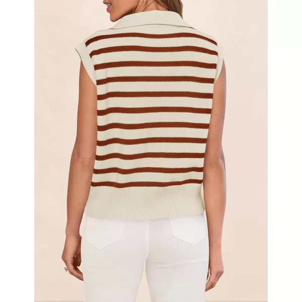 imageZESICA Womens V Neck Striped Tops 2024 Summer Cap Sleeve Sweaters Sleeveless Pullover Spring ClothesApricotLargeRust
