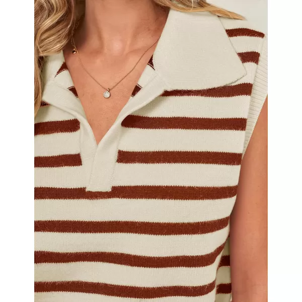 imageZESICA Womens V Neck Striped Tops 2024 Summer Cap Sleeve Sweaters Sleeveless Pullover Spring ClothesApricotLargeRust