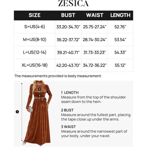 imageZESICA Womens Velvet Maxi Dress Long Puff Sleeve Crew Neck Elastic High Waist Cocktail Party Bridesmaid DressesCaramel