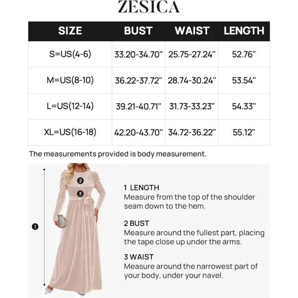 imageZESICA Womens Velvet Maxi Dress Long Puff Sleeve Crew Neck Elastic High Waist Cocktail Party Bridesmaid DressesChampagne