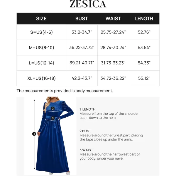 imageZESICA Womens Velvet Maxi Dress Long Puff Sleeve Crew Neck Elastic High Waist Cocktail Party Bridesmaid DressesCobalt