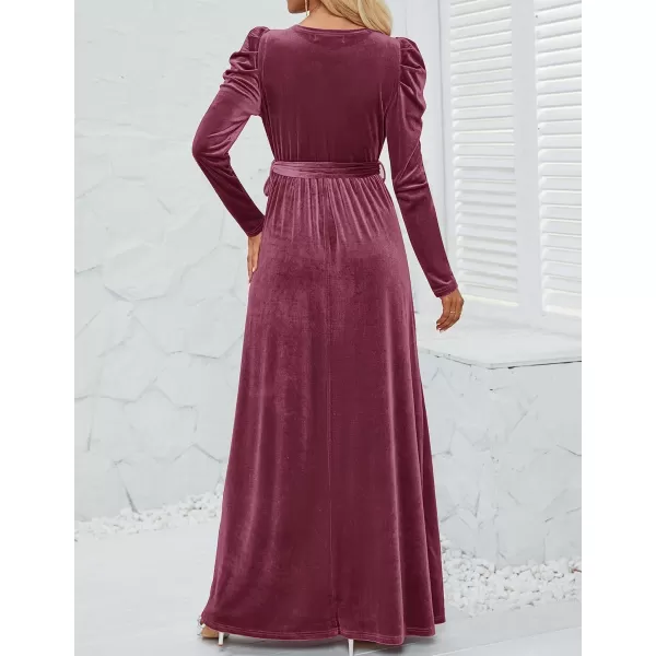 imageZESICA Womens Velvet Maxi Dress Long Puff Sleeve Crew Neck Elastic High Waist Cocktail Party Bridesmaid DressesMauve