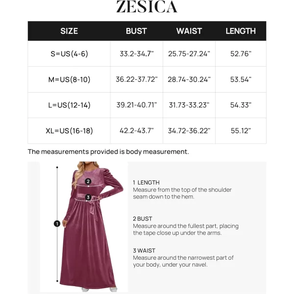 imageZESICA Womens Velvet Maxi Dress Long Puff Sleeve Crew Neck Elastic High Waist Cocktail Party Bridesmaid DressesMauve
