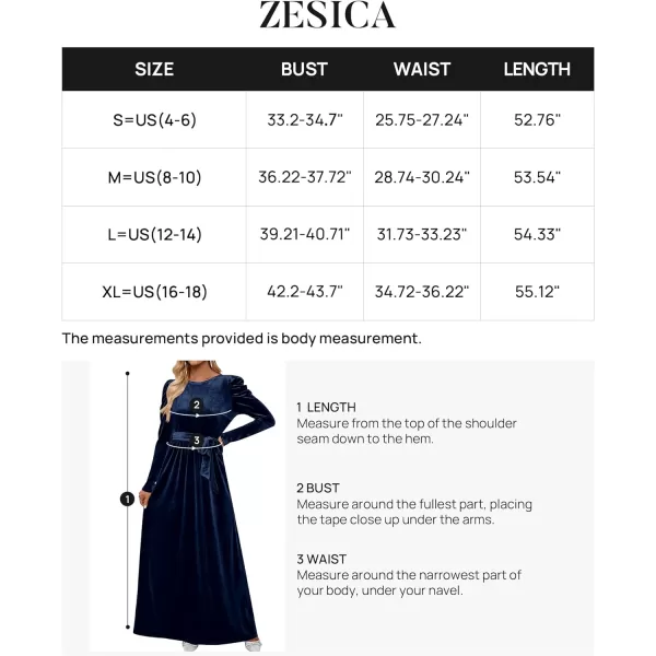 imageZESICA Womens Velvet Maxi Dress Long Puff Sleeve Crew Neck Elastic High Waist Cocktail Party Bridesmaid DressesNavy