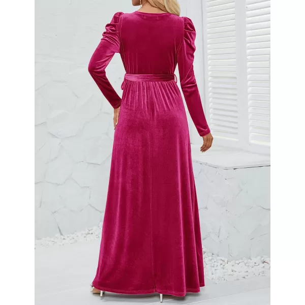 imageZESICA Womens Velvet Maxi Dress Long Puff Sleeve Crew Neck Elastic High Waist Cocktail Party Bridesmaid DressesRose