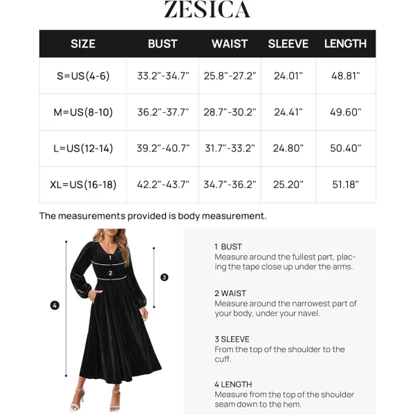 imageZESICA Womens Velvet Midi Dress Casual V Neck Long Sleeve Solid Color Elastic High Waist Flowy Evening Party DressesBlack