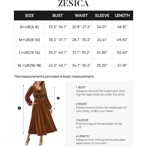 imageZESICA Womens Velvet Midi Dress Casual V Neck Long Sleeve Solid Color Elastic High Waist Flowy Evening Party DressesCaramel