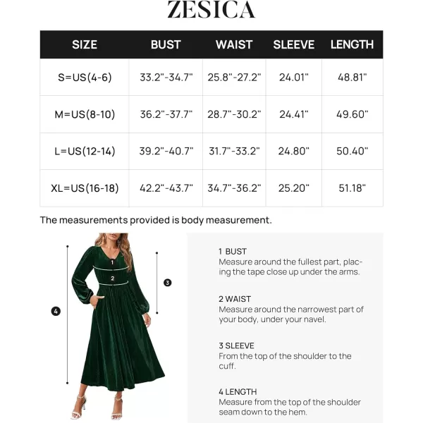 imageZESICA Womens Velvet Midi Dress Casual V Neck Long Sleeve Solid Color Elastic High Waist Flowy Evening Party DressesGreen