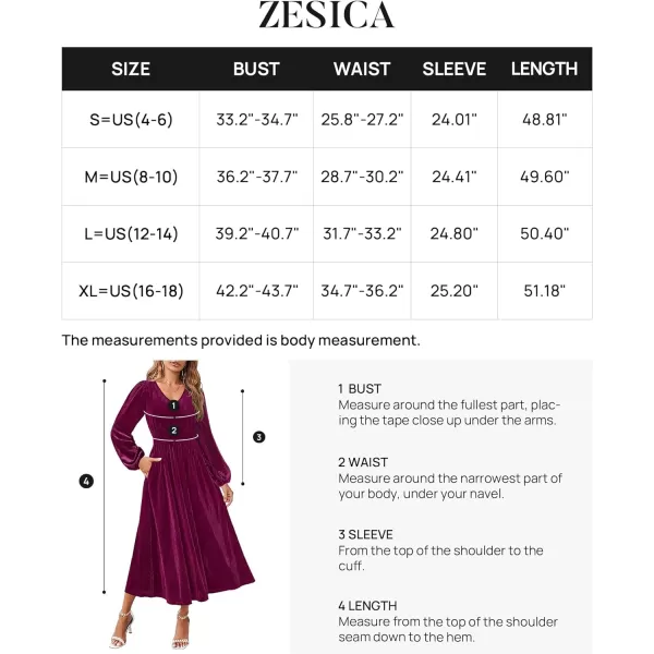 imageZESICA Womens Velvet Midi Dress Casual V Neck Long Sleeve Solid Color Elastic High Waist Flowy Evening Party DressesPlum