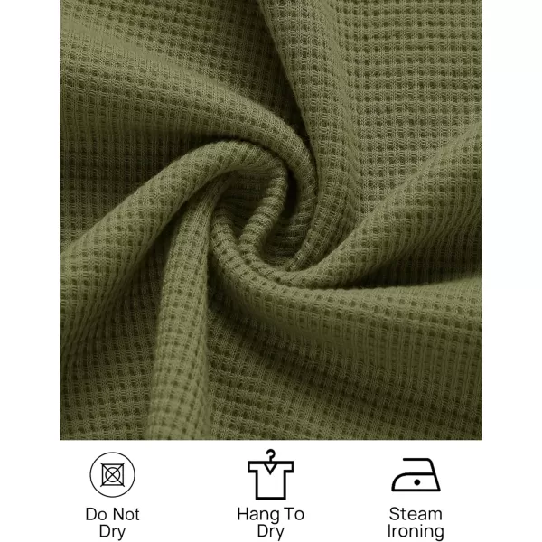 imageZESICA Womens Waffle Knit Long Sleeve Top and Shorts Pullover Nightwear Lounge Pajama Set with PocketsArmygreen
