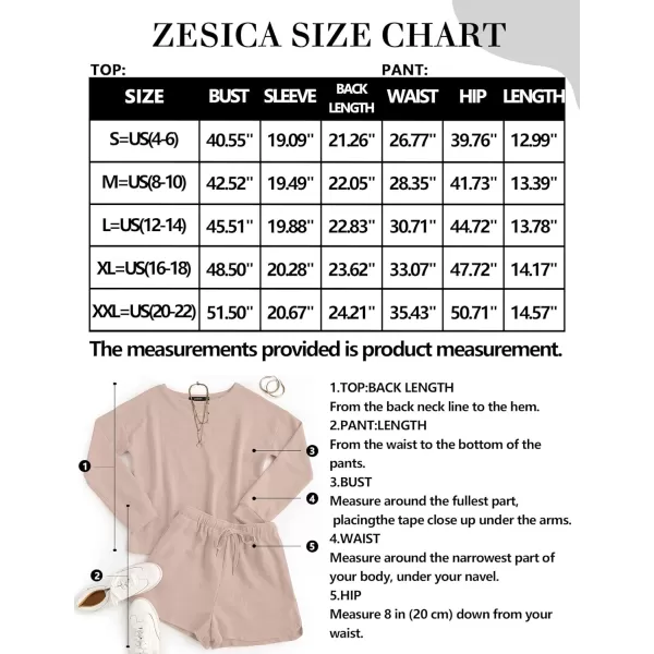 imageZESICA Womens Waffle Knit Long Sleeve Top and Shorts Pullover Nightwear Lounge Pajama Set with PocketsBeige